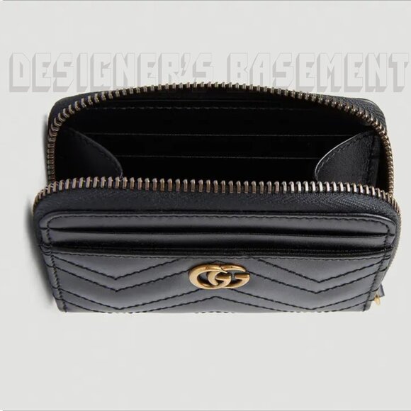 GUCCI black Matelasse Chevron leather GG MARMONT zip around ID window wallet NIB - Picture 6 of 6